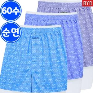 BYC 80수 주자직 순면 사각 남자 트렁크팬티 3매입 1418