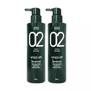 [아모스][amos] 아모스 녹차실감 샴푸 500g 2개 리바이탈 라이징 두피 모발 케어