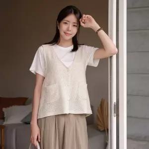 드리다 여름 가을 간절기 브이넥 빅사이즈 니트 조끼 베스트 40-50대 미시 중년여성 엄마옷 캐주얼
