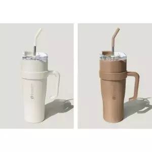 대용량 보온 보냉 스텐 손잡이 빨대 차량용 텀블러 1200ml