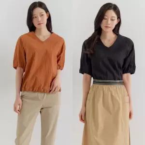 지센 여성 이월상품 브이넥 코튼 혼방 블라우스 LFWSP505