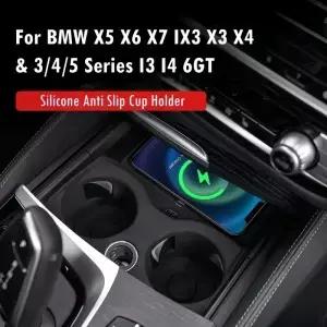 BMW X5 X6 X7 IX3 X3 X4 3/4/5 시리즈 I3 I4 6GT 용 실리콘 미끄럼 방지 컵홀더 (수납 트레이 커버 매트 )