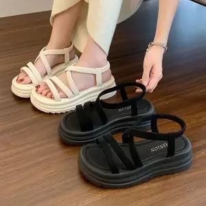 리리핑크 여름 심플 말랑 쿠션 데일리 발편한 여성 경량 키높이 통굽 스트랩샌들 HS1001