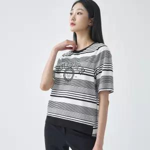 지센 2컬러 스트라이프 배색 레터링 반팔 티셔츠 LCTSO334