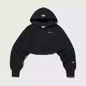 champion 여성 리버스위브 100 크롭 후드 티셔츠 Black