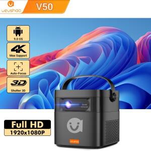 VEVSHAO V50 400ANSI DLP 프로젝터 에어플레이 미라캐스트 15000mAh 배터리 안드로이드 9.0 TOF 포커스 3D