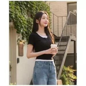 행텐 여성 웨일 레이어드 셔링 반팔 티셔츠_10010570-131-410-69 505553