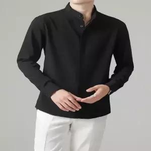 스탠드카라 셔츠 차이나카라 밴드카라 남방 봄철 남자 남성 얇은 아이스 실크 긴팔 스타일 트렌디한 루즈핏