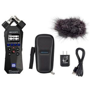 APH-1E가 포함된 ZOOM H1ESSENTIAL 2트랙 32비트 플로트 휴대용 오디오 레코더 번들(헤어 윈드스크린 패딩 쉘 케이스 AC 어댑터 USB C-케이블 포함) MA1