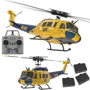 Sccgym 315MM UH-1 원격 조종 헬리콥터 항공기 6CH C032 RC 헬리 고도 유지 브러시리스 모터 / 광 흐름 위치 지정 / 거꾸로 날기 3D 롤링 (RTF 옐로우 3-배터리)