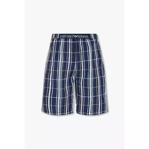 EMPORIO ARMANI UNDERWEAR 남성 로고 패치 패턴드 라운지 쇼츠_다크 블루 0814331008