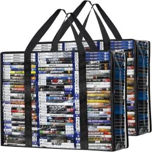 DVD 블루레이 보관 가방 휴대용 2팩 140개 총 180개 영화 비디오 게임 VHS 테이프용 손잡이가 강화된