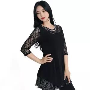 LDT22100 잔꽃 롱티 7부 탱고 시즌 원피스 테마 스팽글 라틴댄스 슈트 상의 프린지