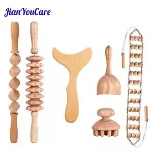 JianYouCare 목제 림프 배수 마사지기 바디 컨투어링 등 어깨 긁기 피로 면역 강화 목재 도구