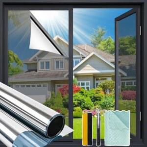 Bloss One Way Privacy Window 필름 Film for Glass Window용 House Tint 열 차단 안티 UV 반사 윈도우 필름, 가정/사무실용 17.5인치 x 78.7인치 실버