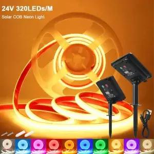 태양광 COB 네온 라이트 스트립 24V 리본 테이프 고밀도 방수 레드 그린 블루 웜 내추럴 화이트 320LEDs/M