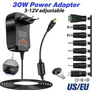 EU/US 30W 어댑터 3V 4.5V 5V 6V 9V 12V 조절 가능 전압 전원 USB 범용 충전기 공급 컨버터 (8개 팁 포함)