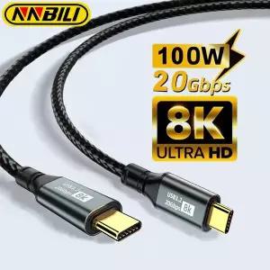 NNBILI PD100W USB3.2 Gen2 20Gbps 8K60Hz Thunderbolt3 USB-C-C 케이블 5A iPhone 15 Pro Max MacBook PC