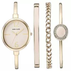 Anne Klein 골드 톤 뱅글 여성용 손목시계 스와로브스키 크리스털 팔찌 세트 (AK/3290LPST) 418178
