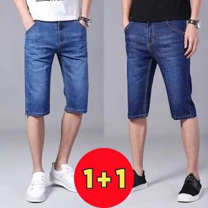 1+1 남성 청반바지 스판 데님 팬츠 남자 슬림 5부 반바지 쇼츠
