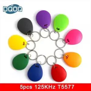 5Pcs 재기록 가능 쓰기 RFID 태그 T5577 EM4305 재작성 중복 125kHz 카드 근접 토큰 Keyfobs를 복사