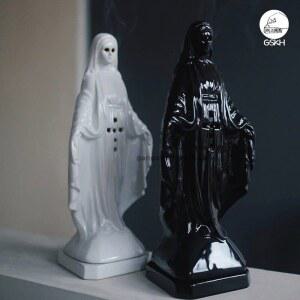 검은 성모상 MOOKAITEDECOR 종교 입상 블랙 마리아 손으로 미사 흰색 크리스털