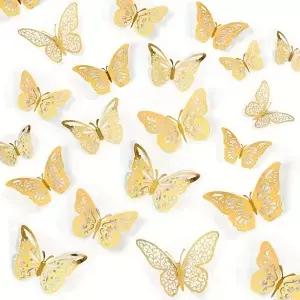 60pcs 황금 3D 나비 장식 세트 3 벽 재사용 가능한 사진 배경 휴일 Pa
