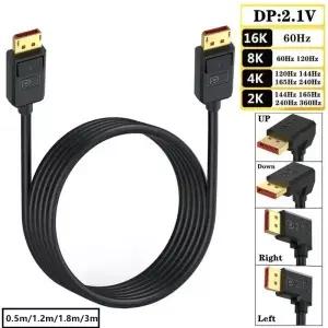 0.5/1.2/1.8 2.1 버전 DisplayPort 남성남성 90도 팔꿈치 52Gbps 지원 16K30Hz 실버 도금 어댑터 와이어