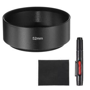 패티킬 렌즈 후드 그늘막 52MM 미드 포커스 마운트 표준 스크류 인 메탈 카메라 캡 청소용 천 및 펜 블랙