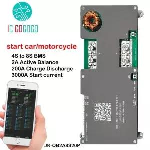 Jikong 시동 자동차 스마트 방전 보호 보드 액티브 밸런스 BMS 3000A 엔진 오토바이 200A 충전 JK 12V 24V