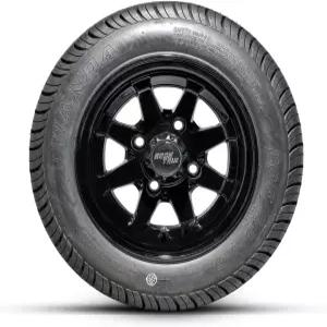 RockTrix 10인치 골프 카트 휠 타이어 콤보 키트 RT102 글로스 블랙 10x7 림 205/50-10 로우 프로파일 트
