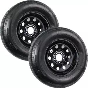 블랙 림 ST205/75R15 15인치 타이어에 커브 가드가 장착된 eCustomrim 2팩 방사형 트레일러 4.5 모듈형