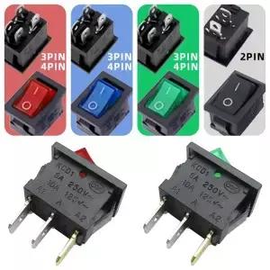 5개 KCD1 시리즈 로커 스위치 15mm x 2핀 검정색 LED 푸시 버튼 6A/250V 10A/125V AC 전원