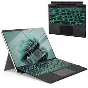 MICROSOFT SURFACE PRO용 PRO BLUETOOTH 키보드 11/10/9/8/X 13인치 멀티터치 트랙패드 및 펜 홀더가 있는 7가지 색상 백라이트 무선 유형 커버 마그네틱 USB-C 충전식 슬림 블랙