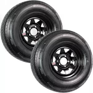림 ST205/75R14 14인치 하중 범위 D 5 러그 4.5 센터 블랙 스포크 휠의 eCustomrim 2팩 트레일러 방사형