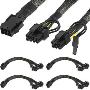 DKARDU GPU VGA 6핀 PCI 스플리터에서 3배 8핀(6+2) 전원 케이블 18AWG 익스프레스 그래픽 비디오 카드 여성에서 8핀 남성 어댑터 연장 코드 땋은 슬리브 30CM 4개
