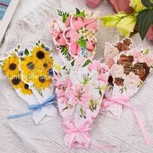 3D 꽃다발 리본 핫스탬핑 인사 카드 발렌타인데이 웨딩 부케 초대장 휴일 축복 선물 메시지