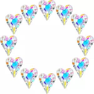 12pcs AB 코팅 크리스탈 하트 프리즘 선캐처 레인보우 메이커 윈도우 매달기 가든 홈 웨딩 크리스마스