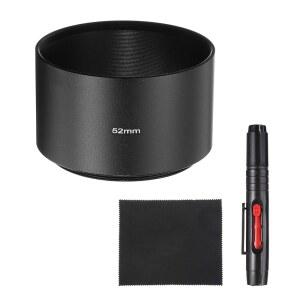 파티킬 렌즈 후드 그늘막 52MM 롱 포커스 마운트 표준 스크류 인 메탈 카메라 캡 청소 천 및 펜 블랙