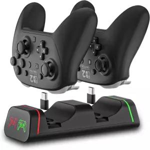스위치 프로 및 2 컨트롤러용 충전 도크 PS5 Xbox Series XS Elite 2포트 LED 충전소 PowerA/제3자 제외