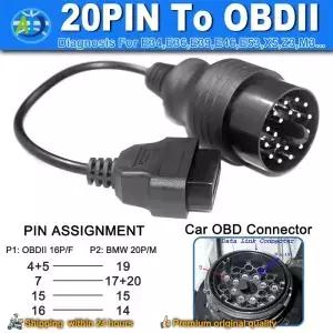20핀 OBDOBD2 케이블 E31/E32/E34/E36/E38/E39/E46/E53/X5 2001년 이전 차량용 K라인 OBD2 진단 커넥터