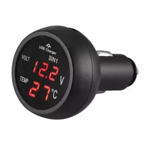 디지털 LED 자동차 라이터 전압계 트럭 USB 충전기 12V/24V 온도 측정기 3 in 1/2 1