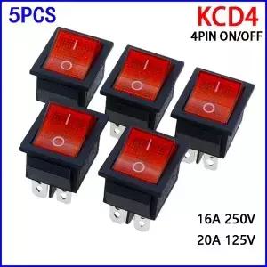 5pcs 2 위치 빨간불 로커 스위치 16A/250V KCD420 4 핀 ON/OFF 토글 35x25.5x10mm