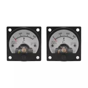 Efficientt2X AC 0300V 원형 아날로그 다이얼 패널 미터 전압계 게 블랙