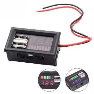 12V 디지털 LED 전압계 듀얼 USB 5V 2A 출력 미니 배터리 테스터 패널 자동차 오토바이 선박용