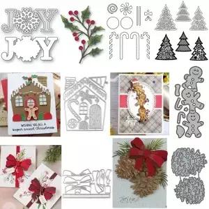 홀리 Pinecone 크리스마스 트리 진저 브레드 금속 절단 다이 활 기쁨 단어 DIY Scrapbooking 카드 장식