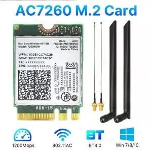 7260NGW M.2 Wifi 무선 카드 1200Mbps 듀얼 밴드 2.4G 5G 블루투스 4.0 802.11AC 어댑터 카드(노트북