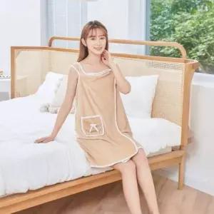베이지 후드 샤워 수면원피스 여성 타월 사우나 비치 목욕가운
