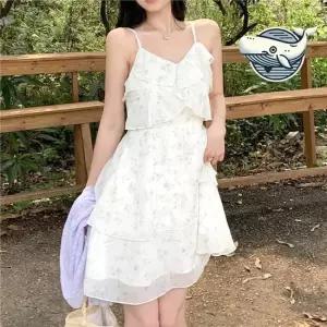 여름 원피스 플라워 프릴 끈나시 미니 드레스 여성원피스 편한원피스 데님원피스