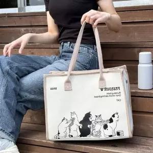 모던 캐주얼 고양이 그림 숄더백 1P 여행 가방 에코백 캐주얼백 (WF3B296)